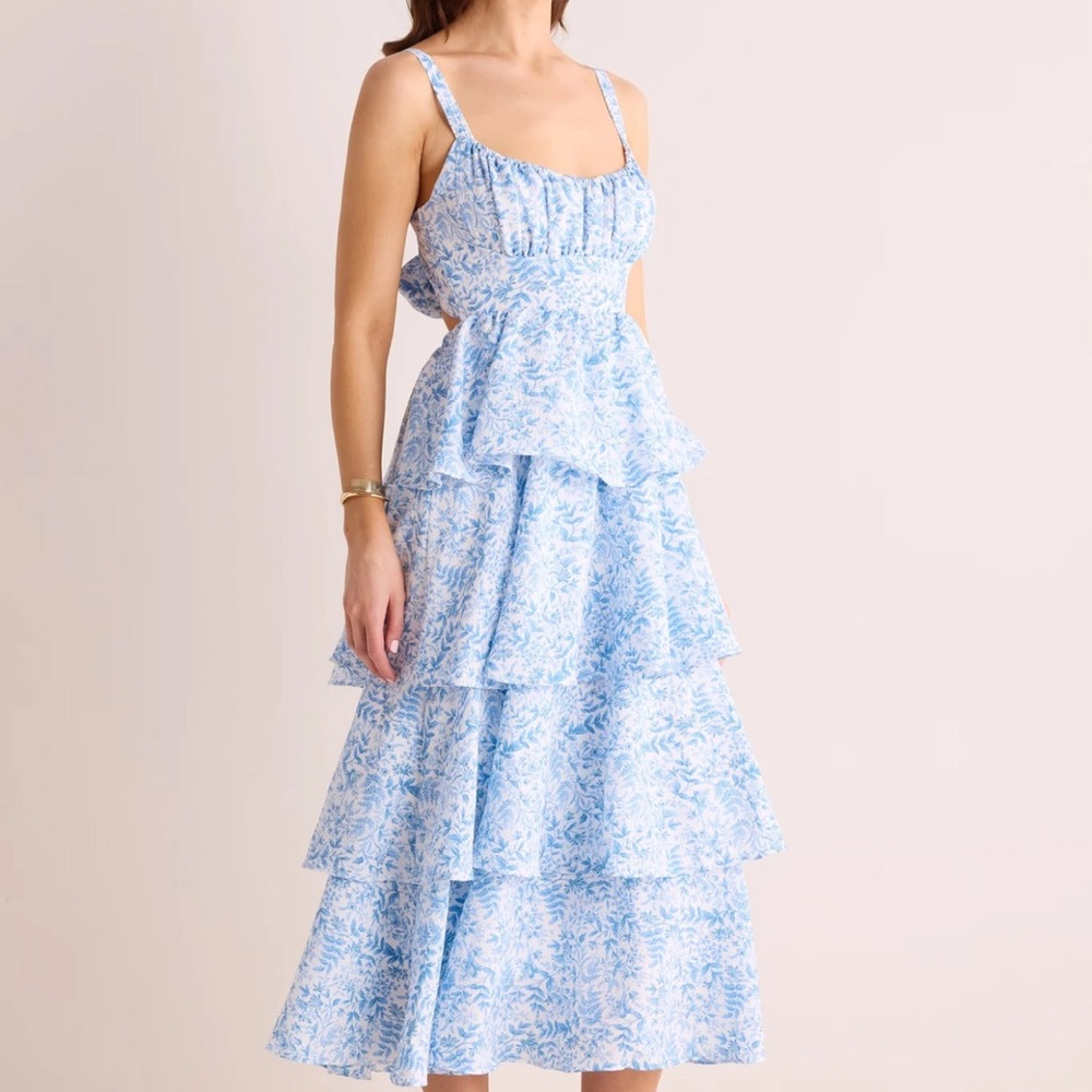 Chic Blue Tiered Midi Dress